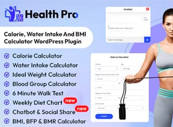 Health Pro – Calorie, Water Intake, BMI Calculator with AI Chatbot Assistant WordPress Plugin