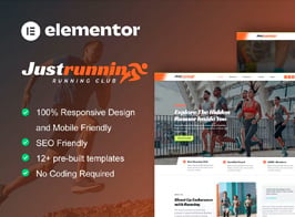 JustRunnin – Running Club Marathon & Sport Event Kit de Templates para Elementor