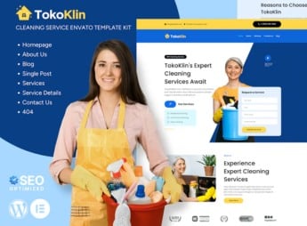 Tokoklin – Cleaning Service Business Elementor Template Kit