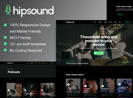 Hipsound – Music Streaming & Podcast Elementor Template Kit