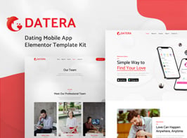 Datera – Online Dating Mobile App Landing Elementor Template Kit