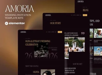 Amoria – Dark Luxury Wedding Invitation Website Elementor Template Kits
