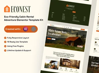 Econest – Eco-Friendly Cabin Rental Adventure Elementor Template Kit