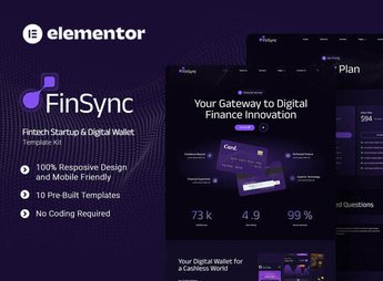 FinSync – Fintech Startup & Digital Wallet Elementor Template Kit