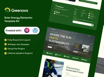 Greenova – Solar & Green Renewable Energy Elementor Template Kit