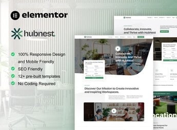 Hubnest – Coworking Space & Virtual Office Elementor Pro Template Kit