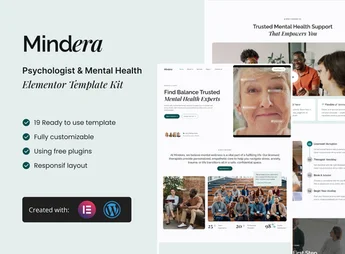 Mindera – Psychologist & Mental Health Elementor Template Kit