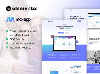 MoxApp – Mobile App & Fintech Startup Elementor Pro Template Kit