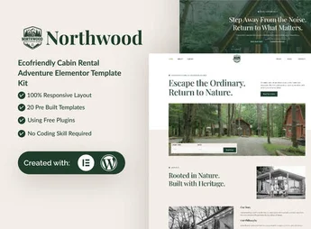 Northwood – Eco-Friendly Cabin Rental Adventure Elementor Template Kit