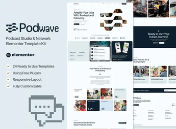 Podwave – Podcast Studio & Network Elementor Template Kit
