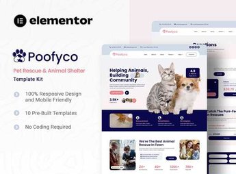 Poofyco – Pet Rescue & Animal Shelter Elementor Template Kit