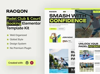 Racqon – Padel Club & Court Booking Elementor Template Kit