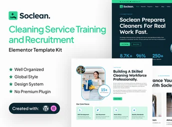 Soclean – Cleaning Service Training and Recruitment Elementor Template Kit