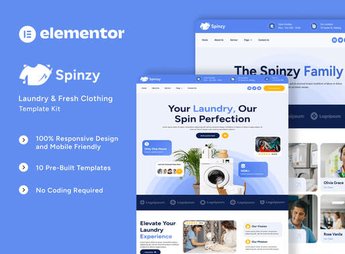 Spinzy – Laundry & Fresh Clothing Elementor Template Kit