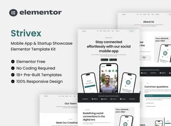 Strivex – Mobile App & Startup Showcase Elementor Template Kit