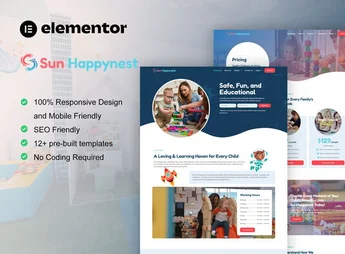SunHappynest – Kindergarten & Child Care Elementor Pro Template Kit