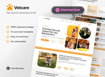 VetCare – Pet Care & Veterinary Elementor Template Kit for Animal Clinics