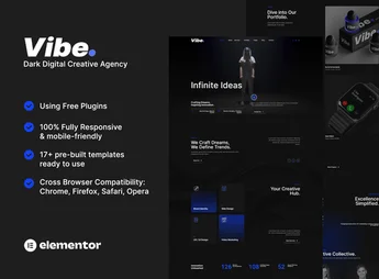 Vibe – Dark Digital Creative Agency & Portfolio Elementor Template Kit