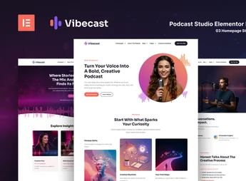Vibecast – Podcast Studio Elementor Pro Template Kit
