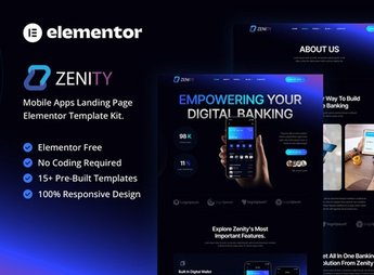 Zenity – Mobile App Landing Page Elementor Template Kit